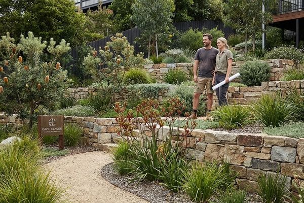 Multi-level terraced garden on steep block