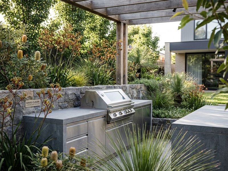 Custom outdoor kitchen with bluestone benchtops