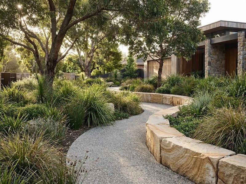 Exposed aggregate concrete garden path