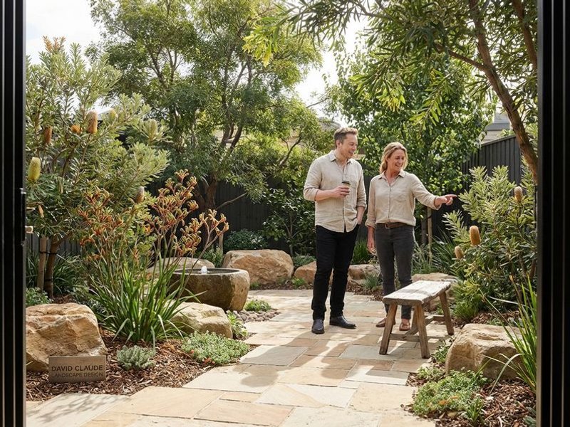 Natural sandstone paving in courtyard setting